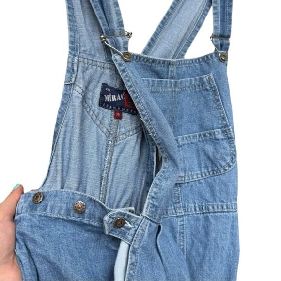Vintage 90s Denim Overalls Size XS Light Wash Jumpsuit Onesie - Picture 3 of 11